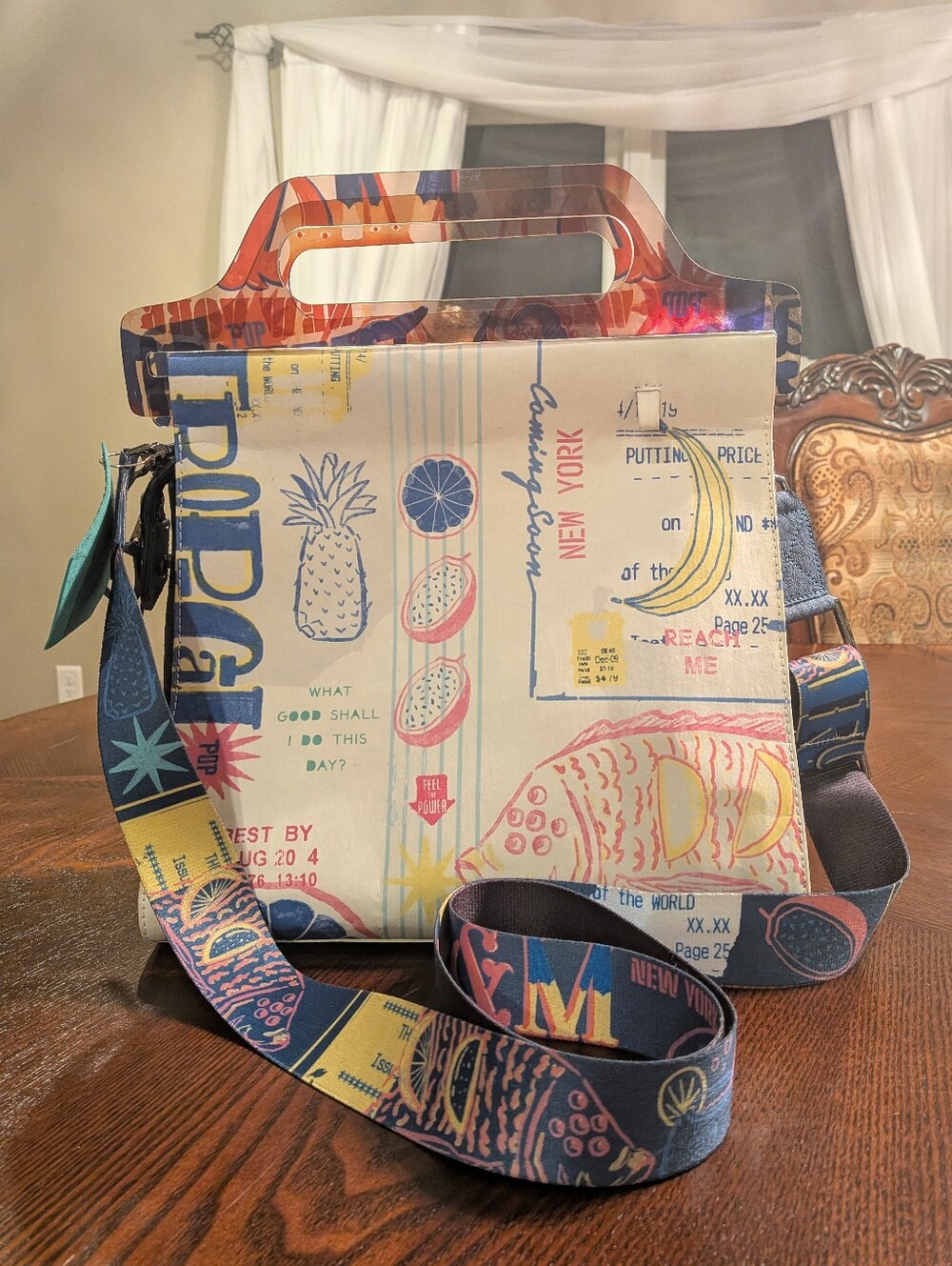 Min & Mon Tropical, Art Pop Printed Bag with Removable Strap And Zipper Closure